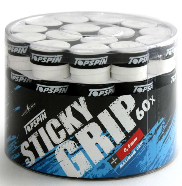 Topspin Racket Overgrip Sticky White 0.5mm 60 Pack