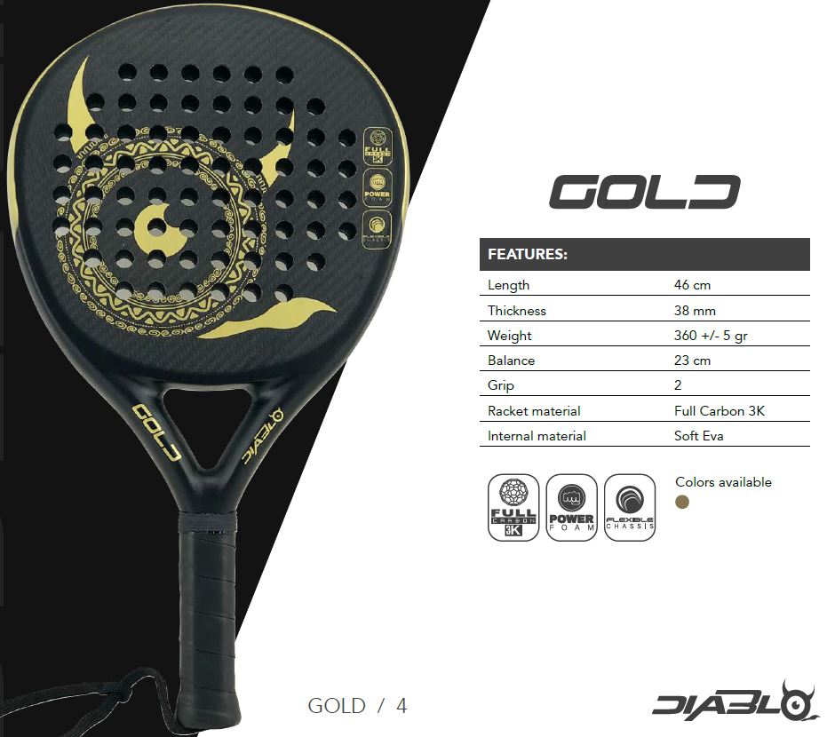 Diablo Padel Racket Gold 3k Pro Padel