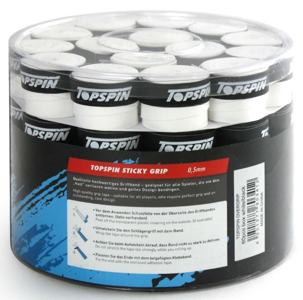 Topspin Racket Overgrip Sticky White 0.5mm 60 Pack